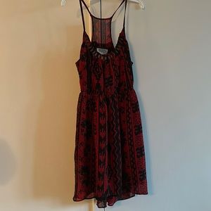 Red and black printed mini dress with pockets